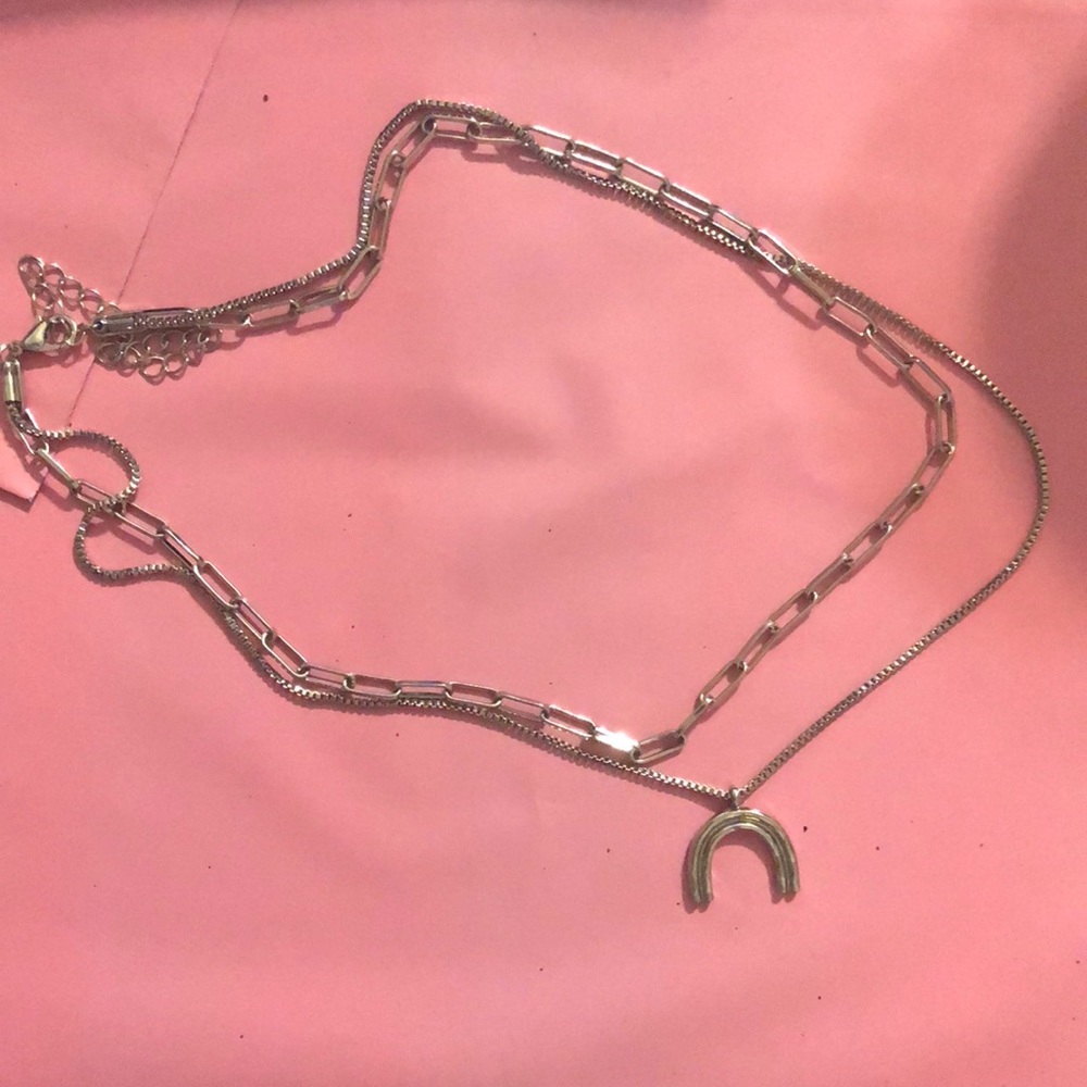 Grunge style rainbow silver chain necklace.